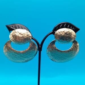 Vintage Hammered Gold Tone Clip Earrings, 1 1/2 In